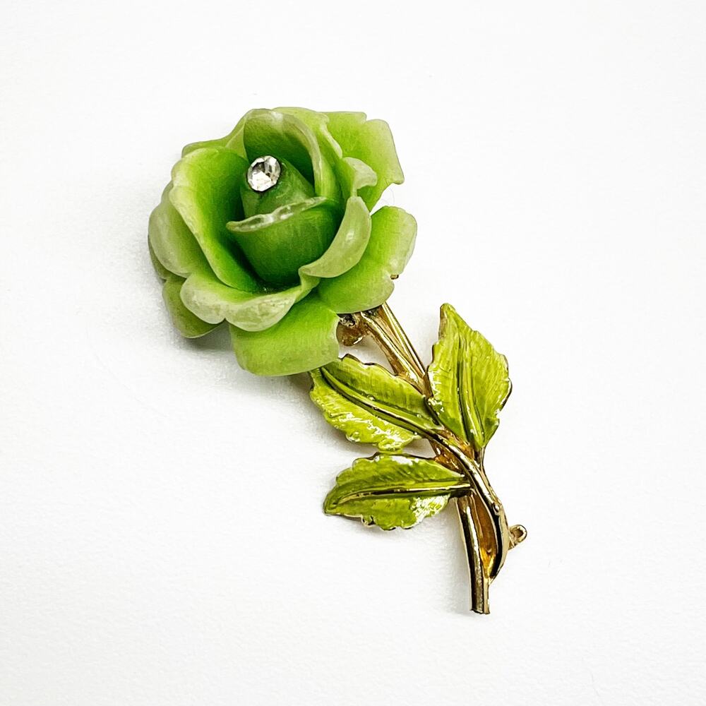 Vintage Green Rose Flower Brooch